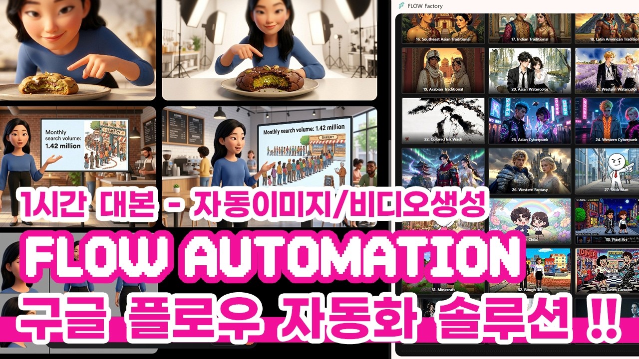 GOOGLE FLOW 를 더 쉽게! 한시간 롱폼대본만 넣으면  캐릭터일관성 이미지부터 동영상까지 원스탑자동화!