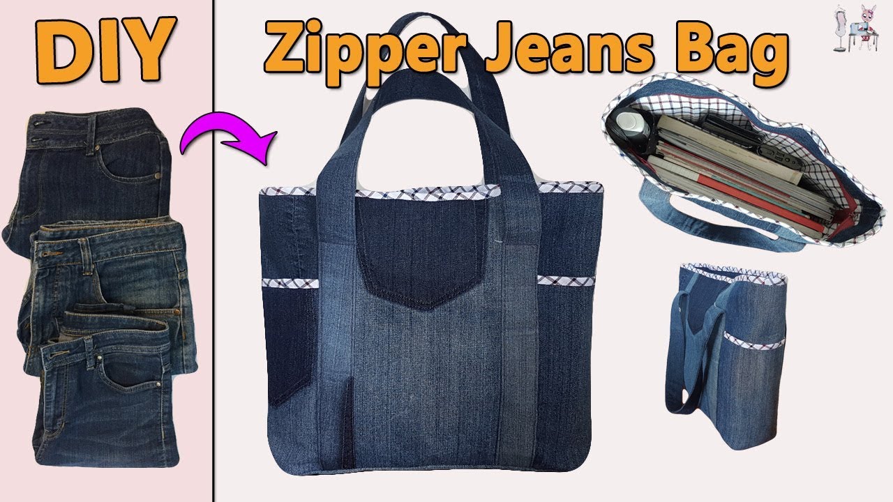 DIY BAG | TOTE BAG | BAG OUT OF OLD JEANS | RECYCLE OLD JEANS | SEWING TUTORIAL