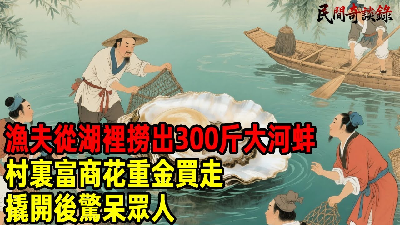 漁夫從湖裡撈出300斤大河蚌，村裏富商花重金買走，撬開後驚呆眾人...【民間奇談錄】#民間故事 #台灣傳說 #懸疑故事 #銀髮頻道 #懷舊故事 #助眠故事