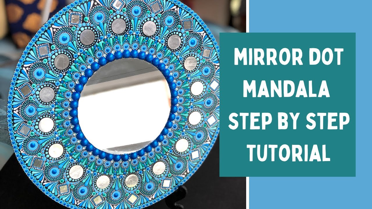 Dot mandala painting with a mirror on MDF board. Mirror wall decoration with dot painting tutorial.