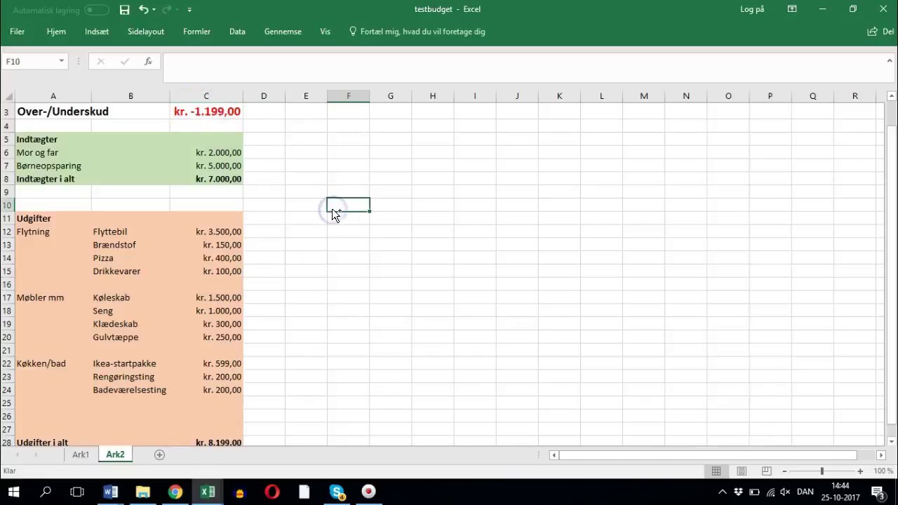 Simpelt budget i excel