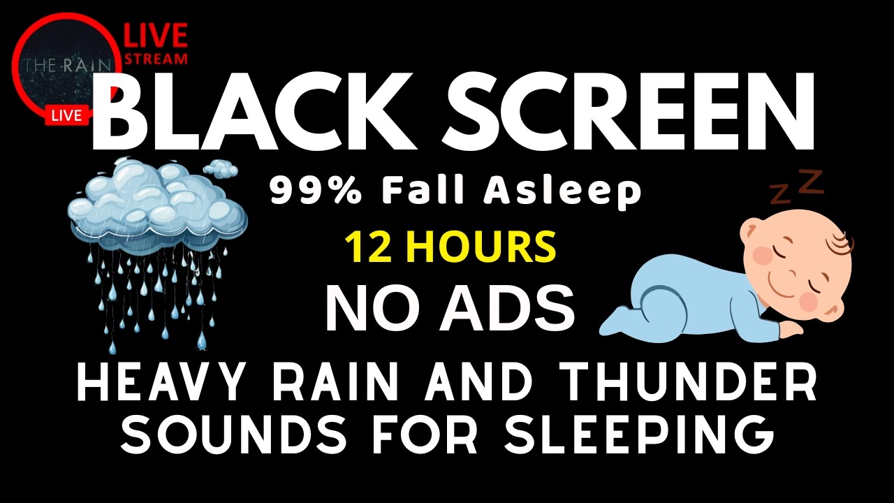 🔴 Heavy Rain and Thunder Sounds for Sleeping - Black Screen | Deep Storm Ambience Fall Asleep Fast