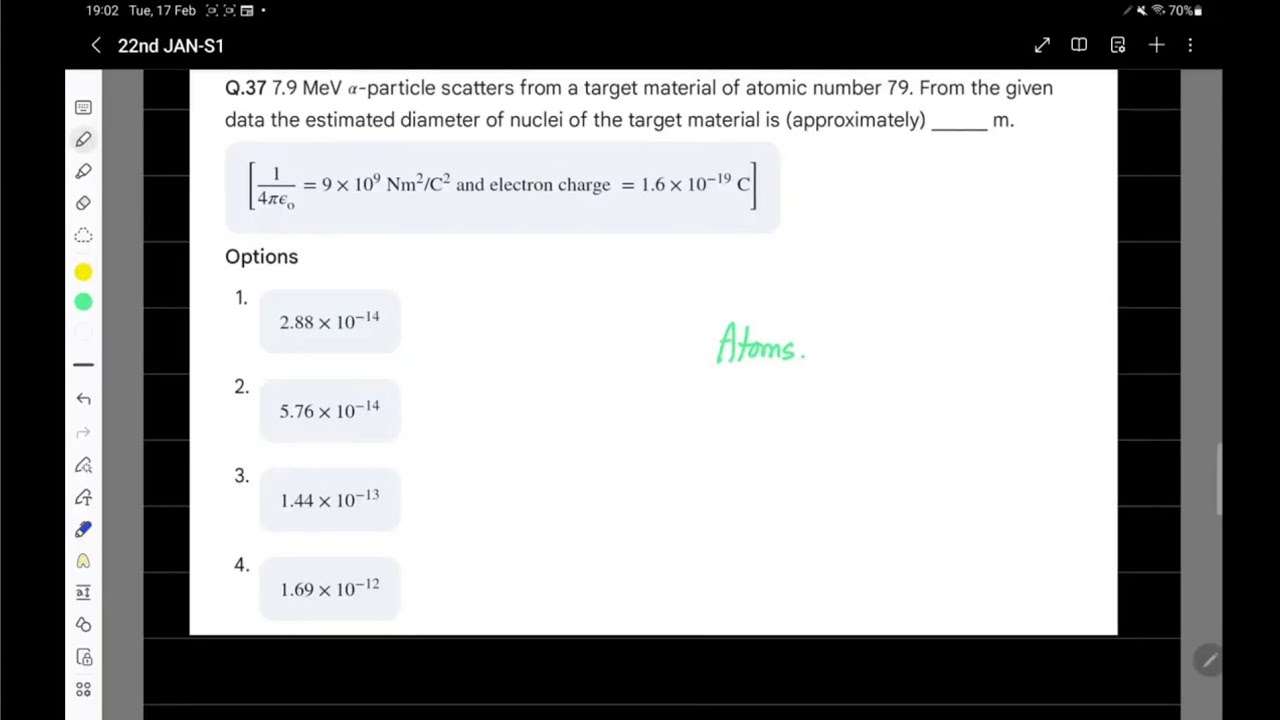 JEE Mains 2026 Physics Solution | 22nd Jan Shift 1 | Q37 Atoms: Distance of Closest Approach