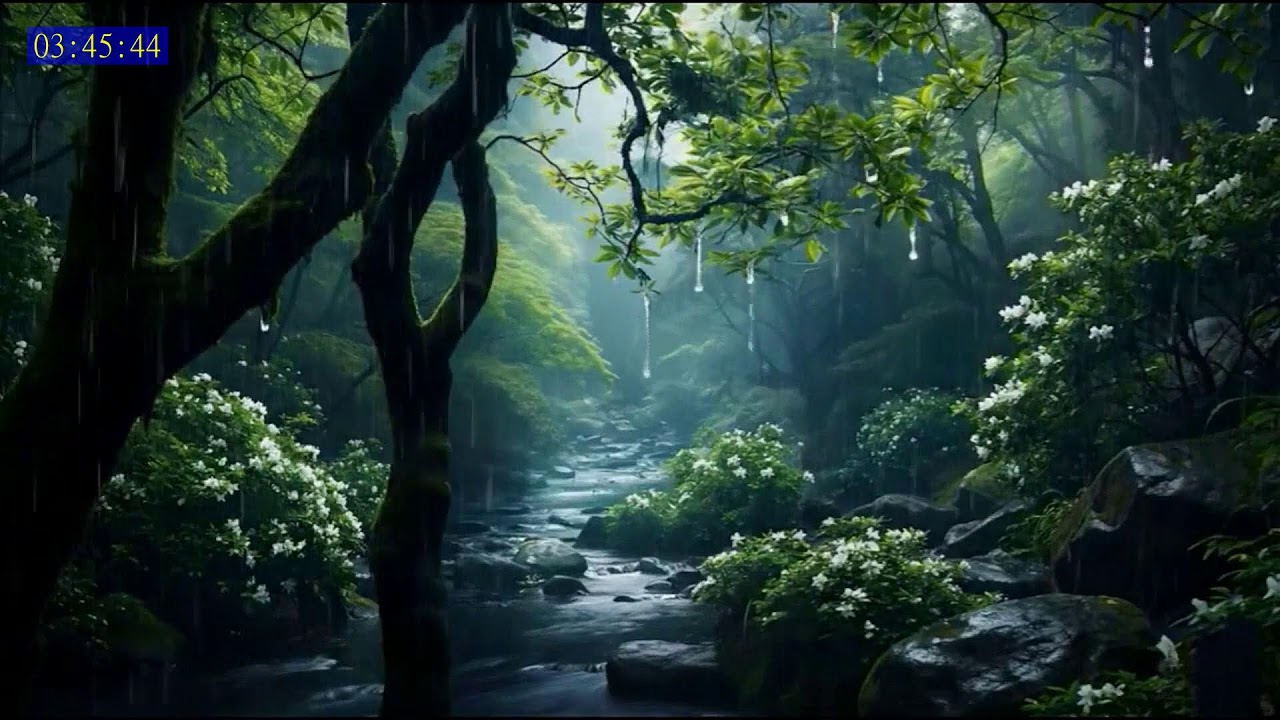Deep Jungle Rain in a Tropical Forest River for Peaceful Meditation