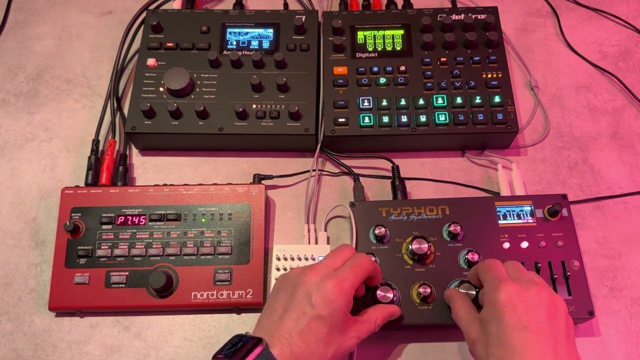 Digitakt + Analog Heat +FX and Nord Drum 2 with Dreadbox Typhon.