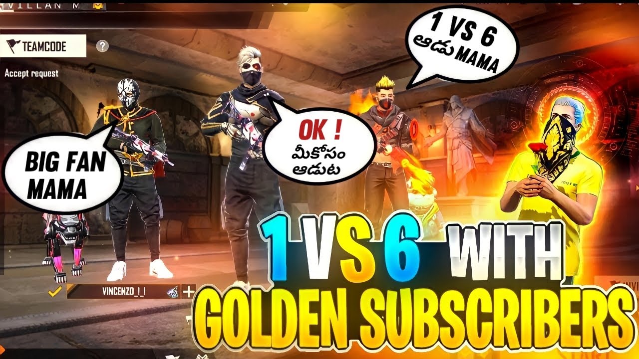 1 vs 6 with golden subscribers 😍 || head shot king 👑 || villan mama
