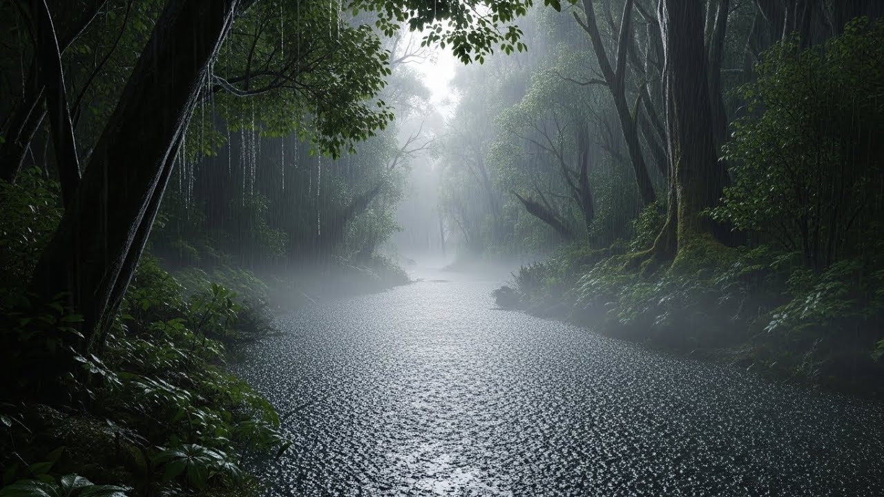 Soothing Natural Rain Sounds with Peaceful River Flow for Deep Sleep and Stress Relief