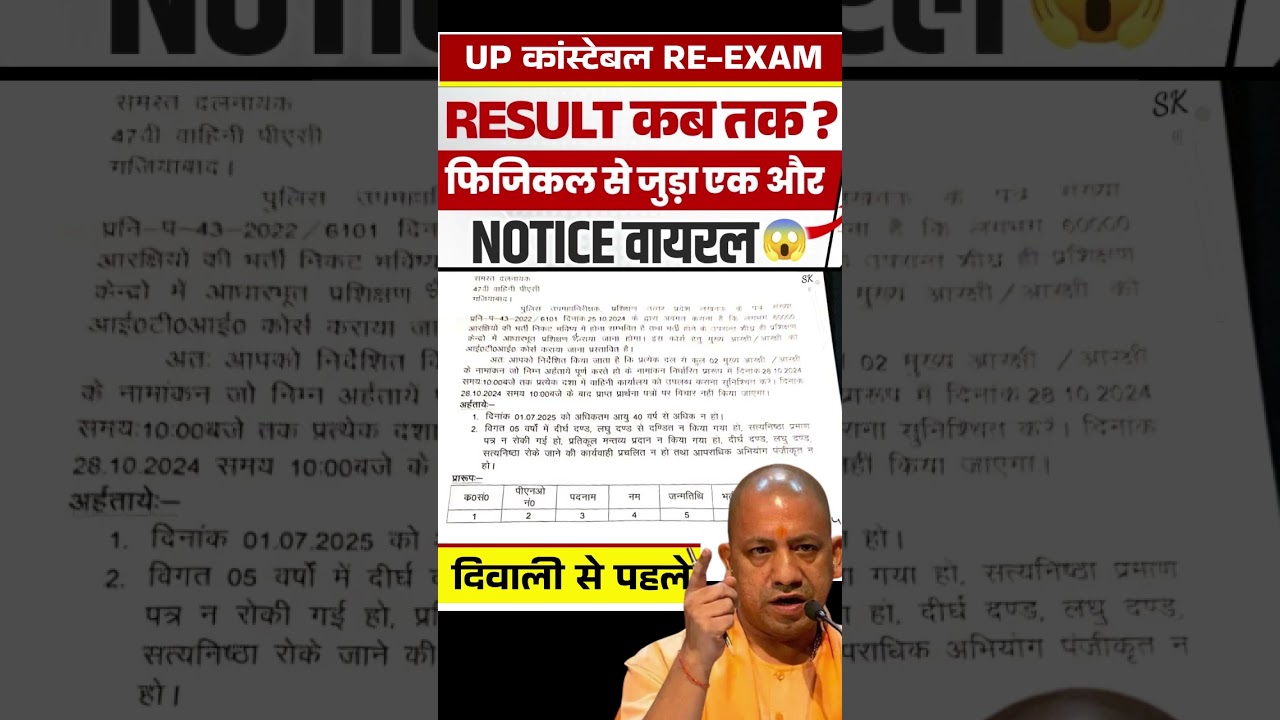 UP POLICE RE EXAM RESULT 2024 | UP CONSTABLE RE EXAM RESULT 2024 | UPP PHYSICAL DATE 2024