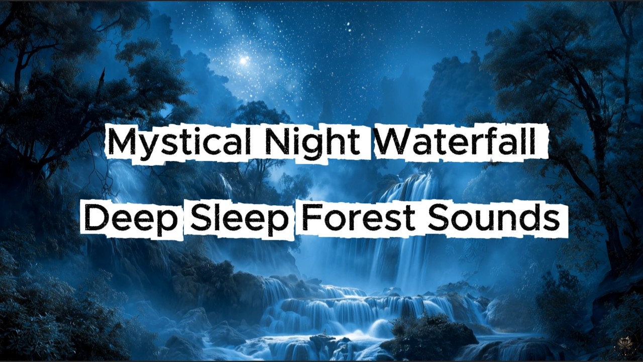 Mystical Night Waterfall 🌙 Deep Sleep Sounds | Crickets & Forest Ambience