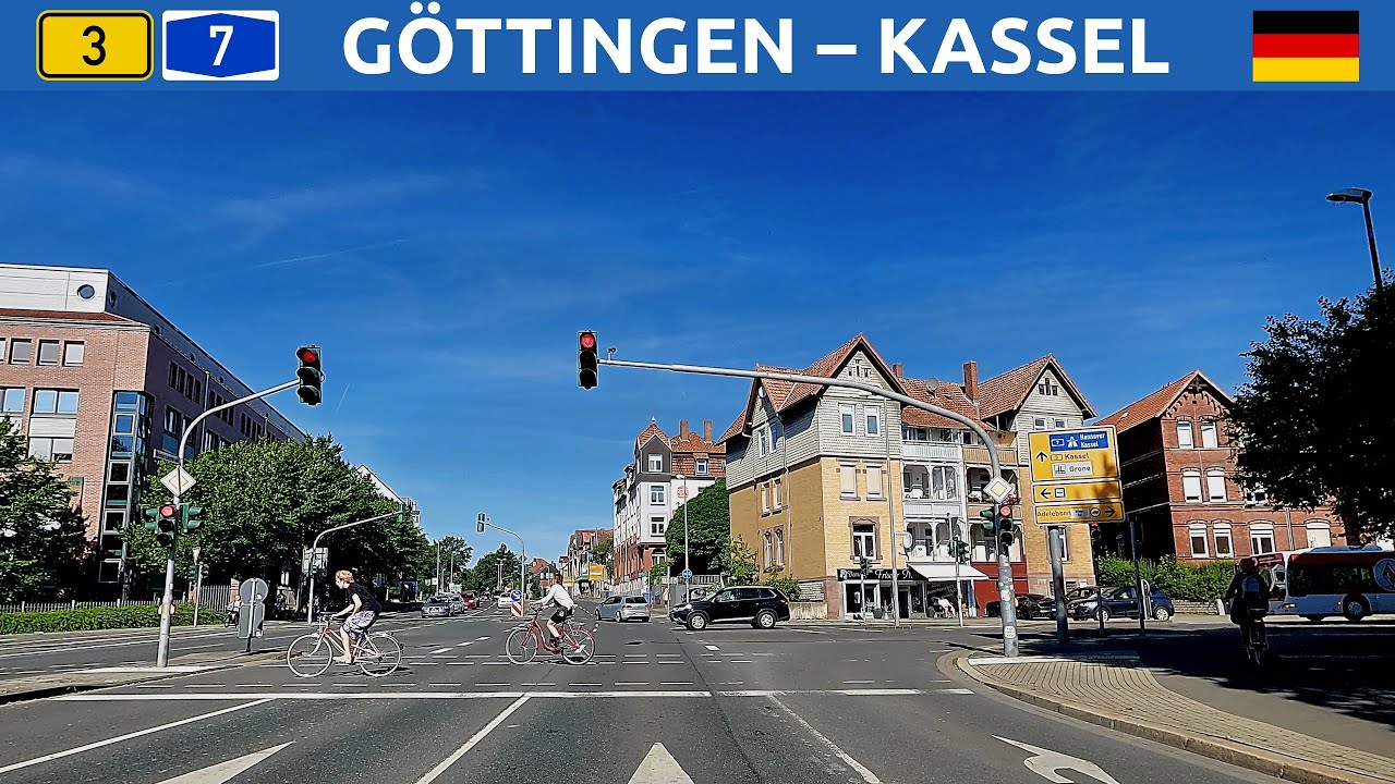 Driving in Germany. A route from Göttingen to Kassel by Autobahn A7. 4K