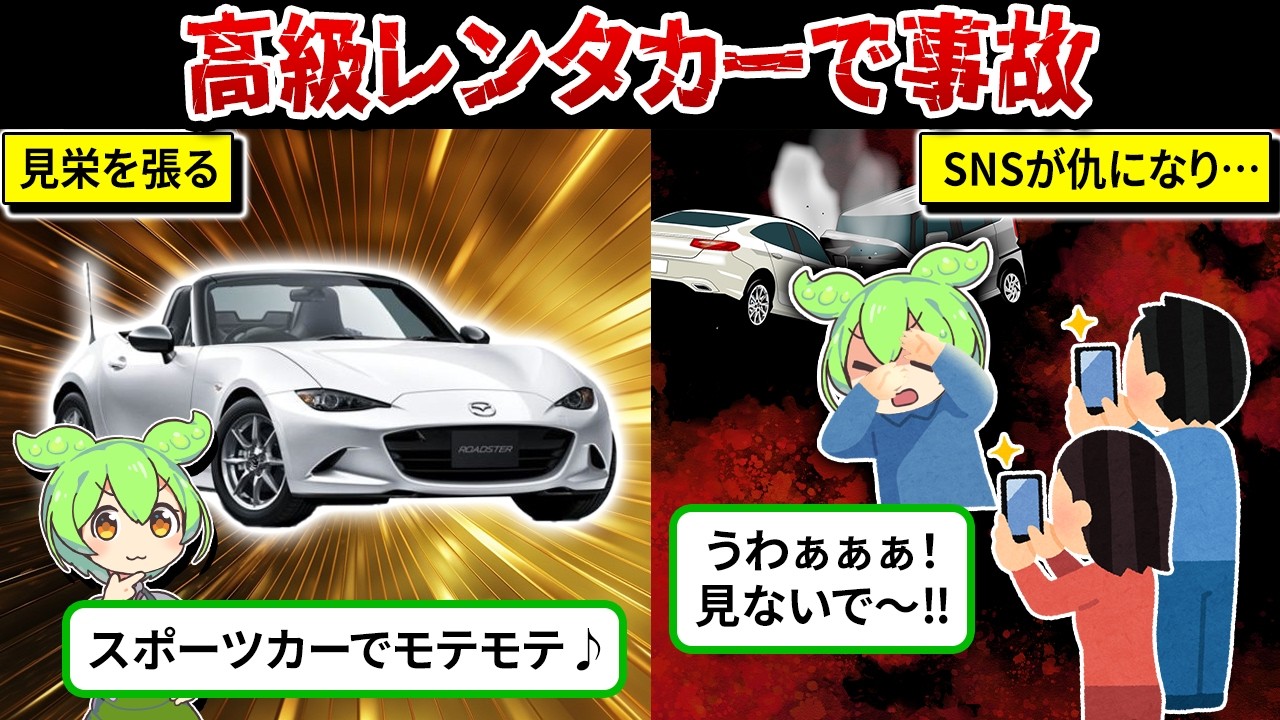 高級レンタカーを乗り回して事故を起こした男の末路。見栄が仇となり…【ずんだもん&ゆっくり解説】