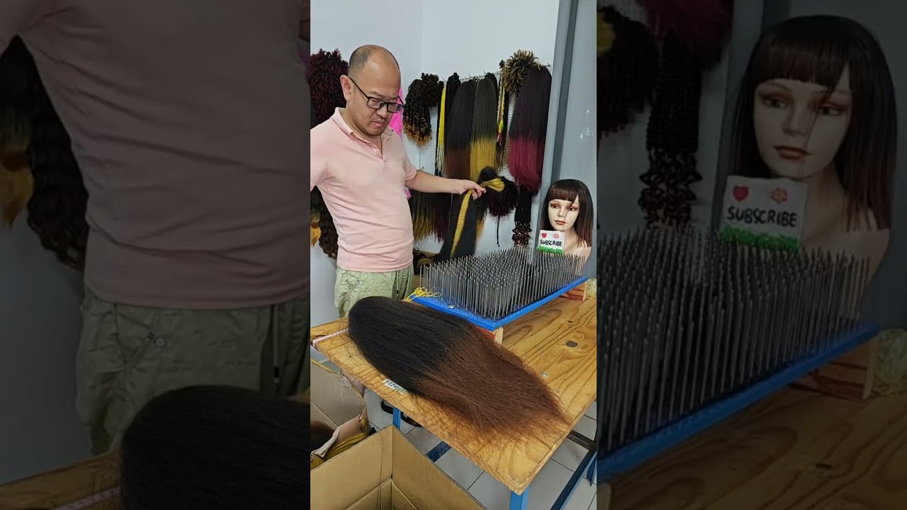 African synthetic wig making, pre-processing: color mixing. Wig making skills. Handmade. (288)