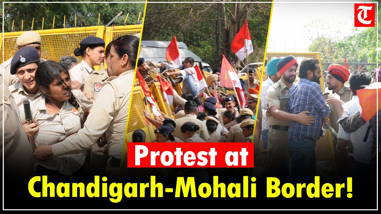 Punjab Students Union protest at Chandigarh-Mohali border Sector 62-51 road clash
