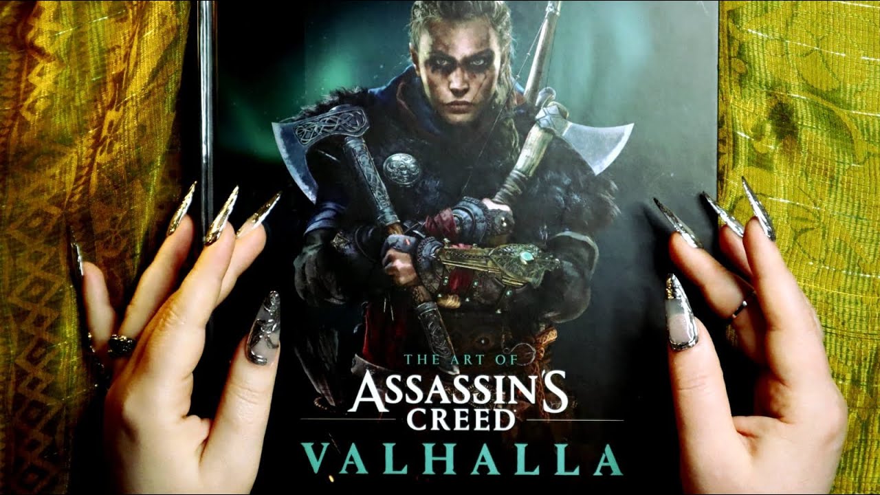 ASMR Book 📗 The Art of Assassins Creed Valhalla ✨ Page Turning, Tracing, Tapping ✨ Whispering