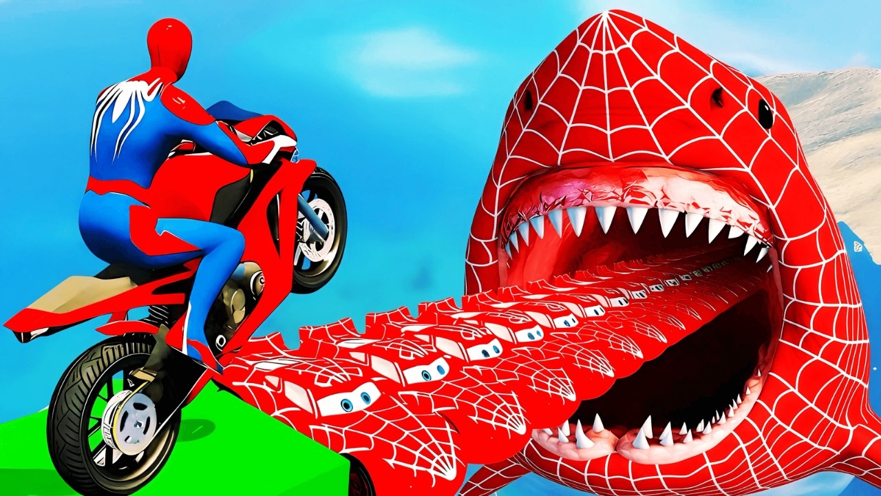 GTA 5 Crazy Ragdolls | Spiderman by Quad Bike On Rainbow Spiders Bridge (Spider Shark Jumps)