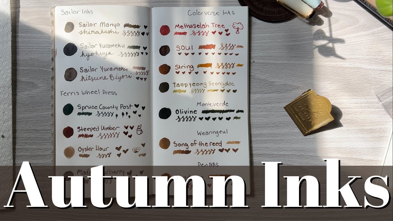 Autumn Ink Swatches | Relaxing Ink exploration: Olive, Brown, Burnt Orange, Golden Yellow