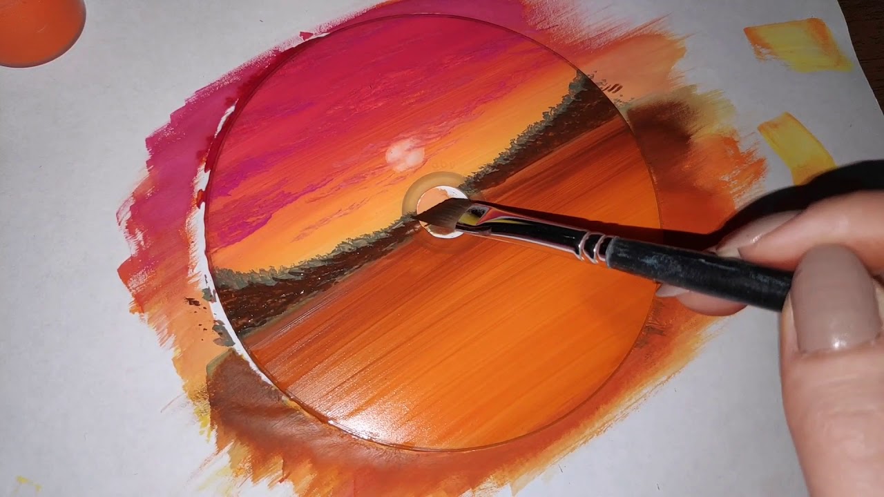 Painting on waste CD's | sunset painting | CD painting | #2