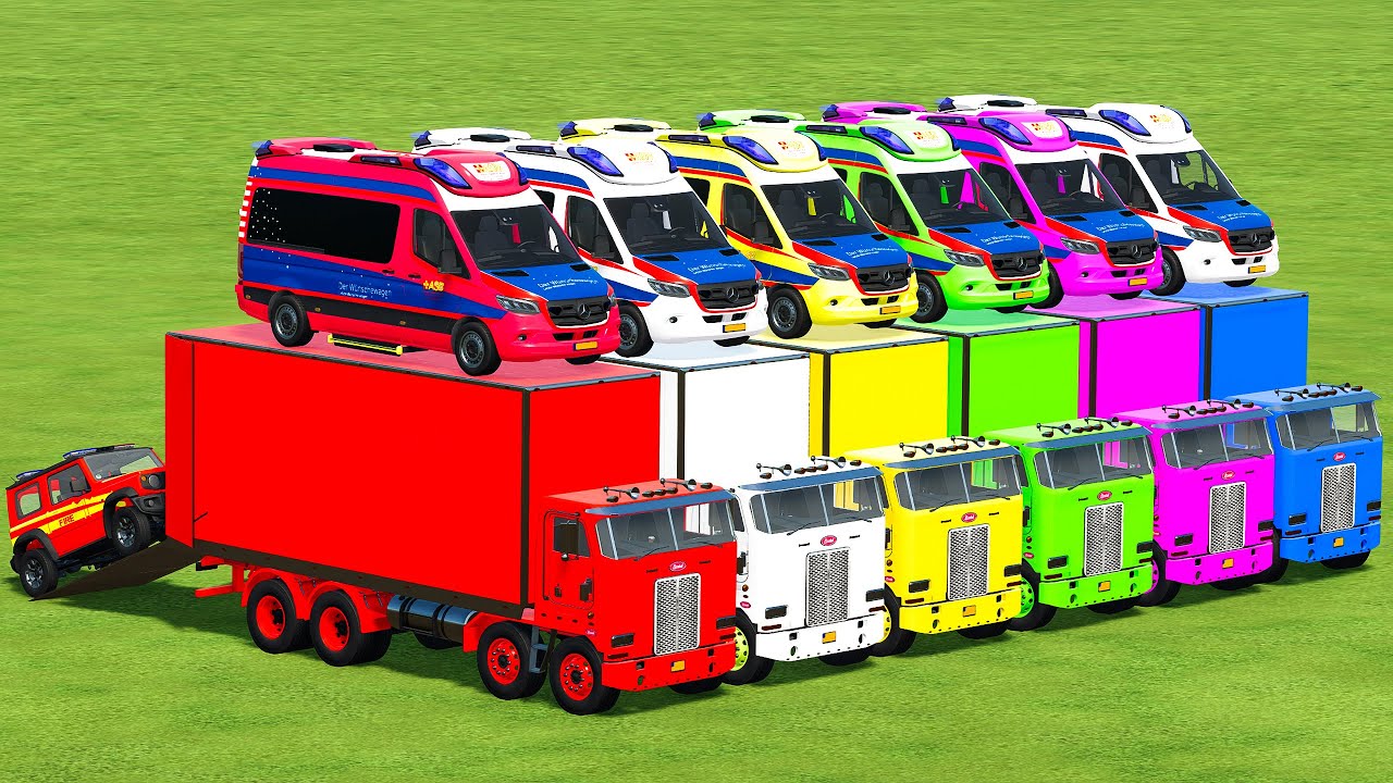 TRANSFERRING POLICE SMART, SUZUKI & AMBULANCE MERCEDES WITH LIZARD TRUCKS! Farming Simulator 22