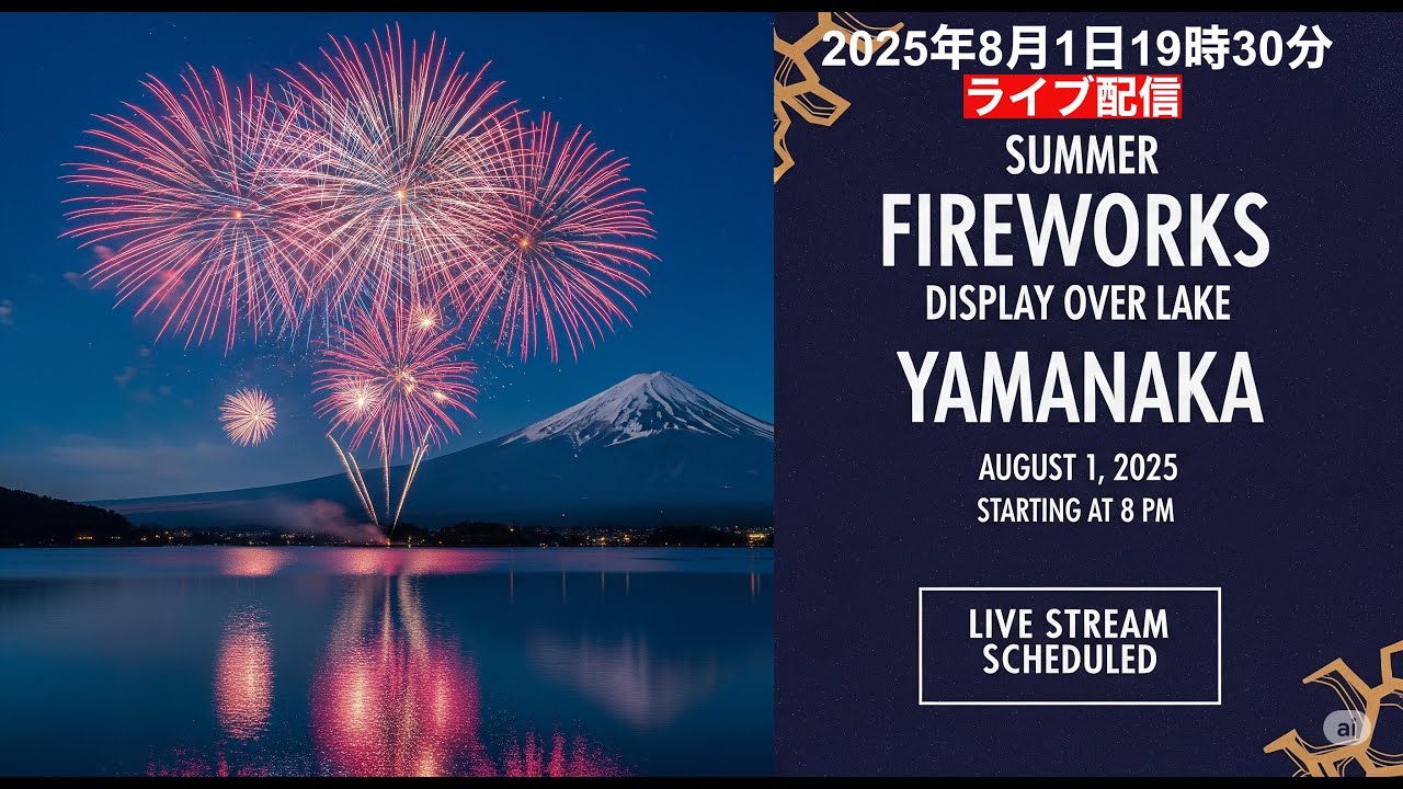 山中湖花火大会ライブ配信　2025年8月1日20時開始　 Lake Yamanaka Fireworks  Live Streaming August 1, 2025 8:00pm