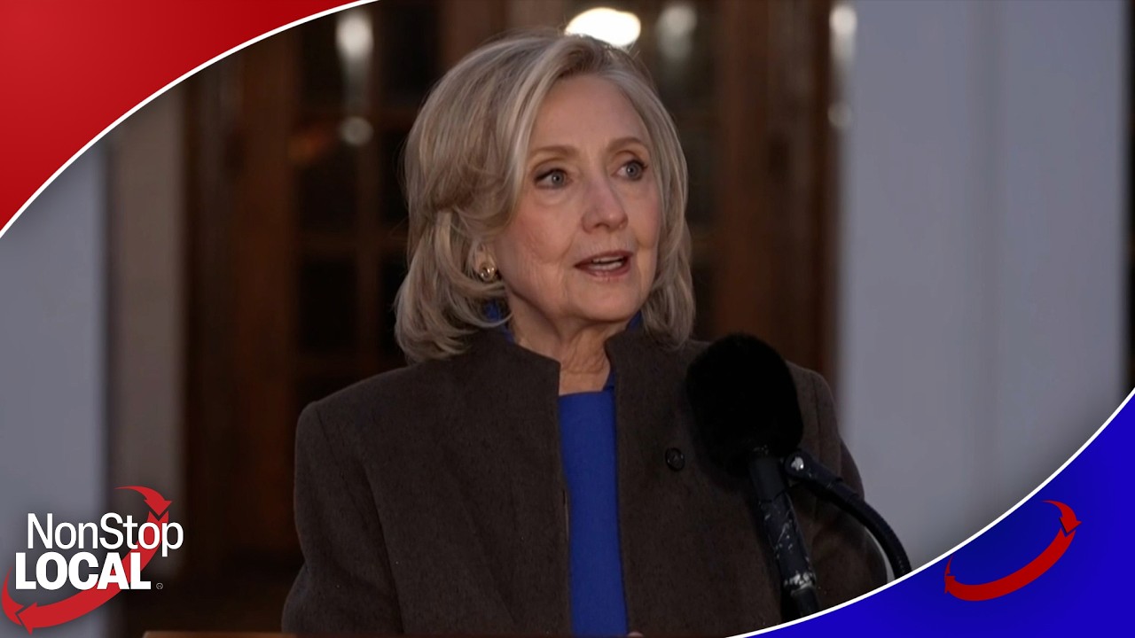 Hillary Clinton speaks to the press after Epstein deposition