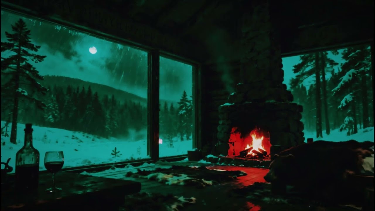 Cozy Winter Cabin Ambience🔥 Pretty Crackling Fireplace Soft Falling Snow😴 No Ads Sleepful Introvert