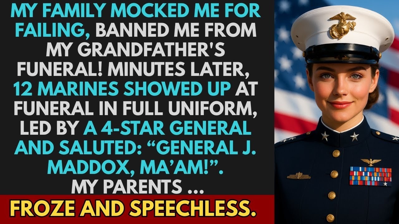 Family Said I Failed, Banned Me From Grandpa’s Funeral  Then 12 Marines Saluted me “General, Ma’am ”
