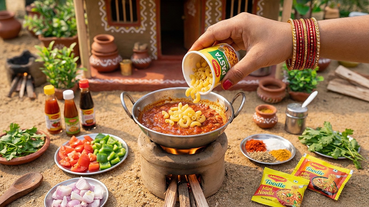 How To Make Miniature Macaroni Masala 🍝🔥 Indian Style Pasta Mini Cooking