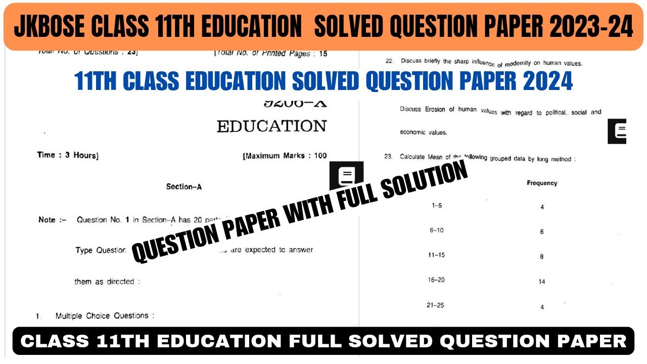 JKBOSE CLASS 11TH EDUCATION SOLVED QUESTION PAPER 2024-25