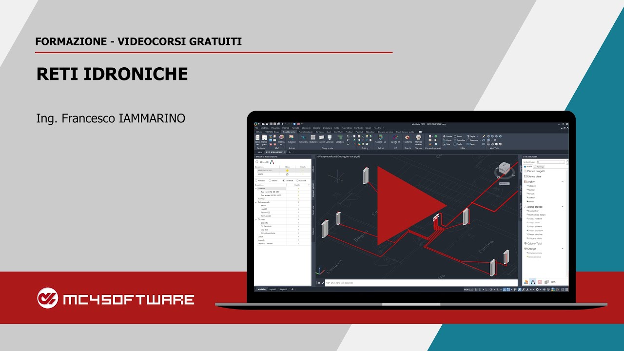 RETI IDRONICHE: disegno, dimensionamento, stampa e computo, export .dwg/.ifc