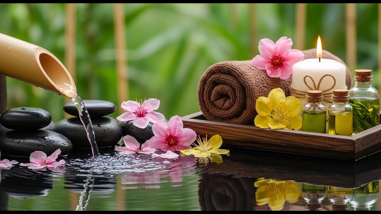 Water sounds & Relaxing Music to Calm the Mind 🌿 Deep Sleep, Anxiety Relief, Bamboo Water Fountain