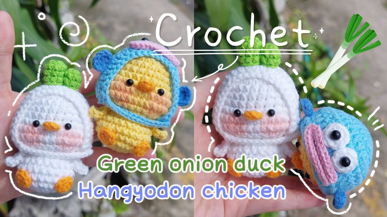 Crochet Green Onion Duck and Hangyodon Chicken 🐥🪿 | Crochet Duck and Chicken | Móc Gà và Vịt Đội Nón