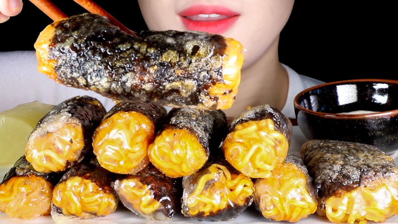 ASMR 라이스페이퍼 불닭볶음면 김말이 먹방 | 불닭쌈과 김말이 그 사이