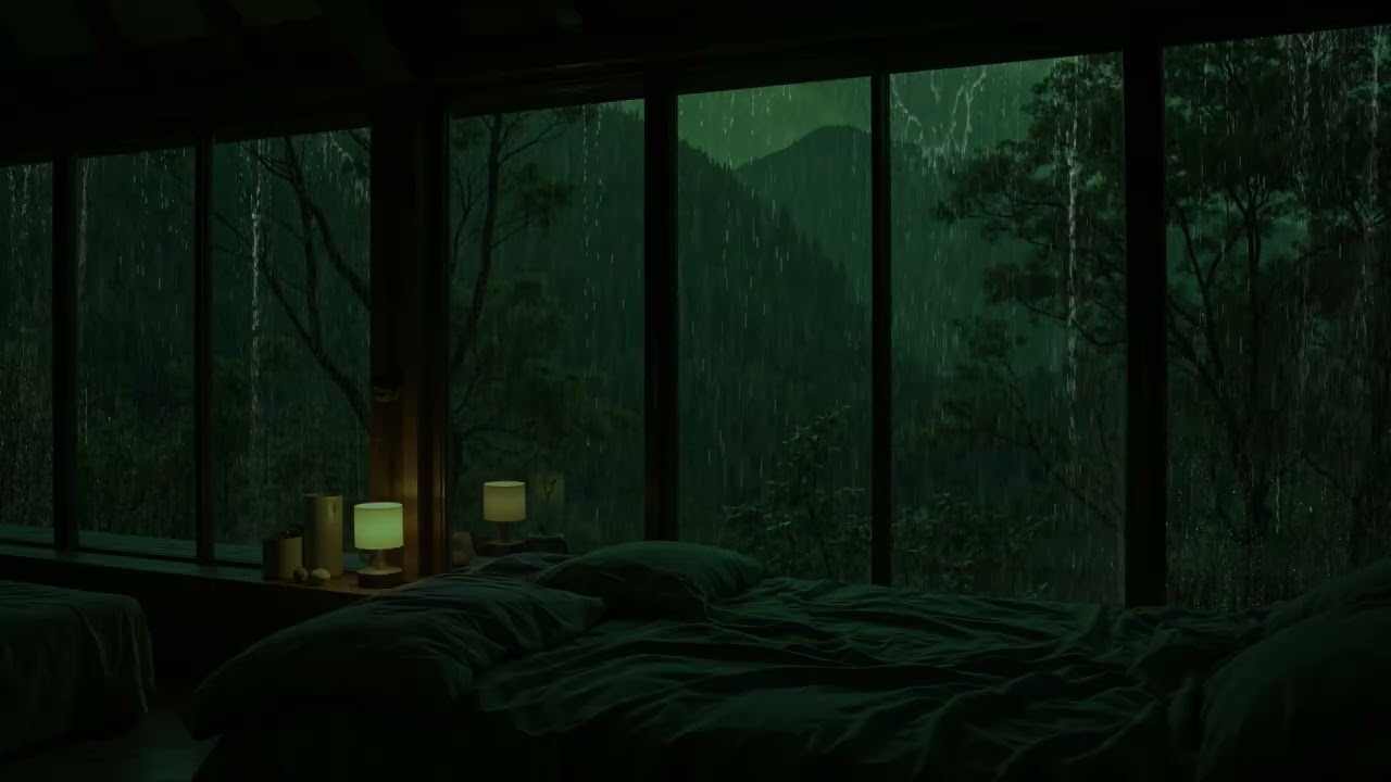 Calm Your Mind Quickly with Heavy Night Rain on a Weathered Metal Cabin in the Rainforest 🌧️🌿