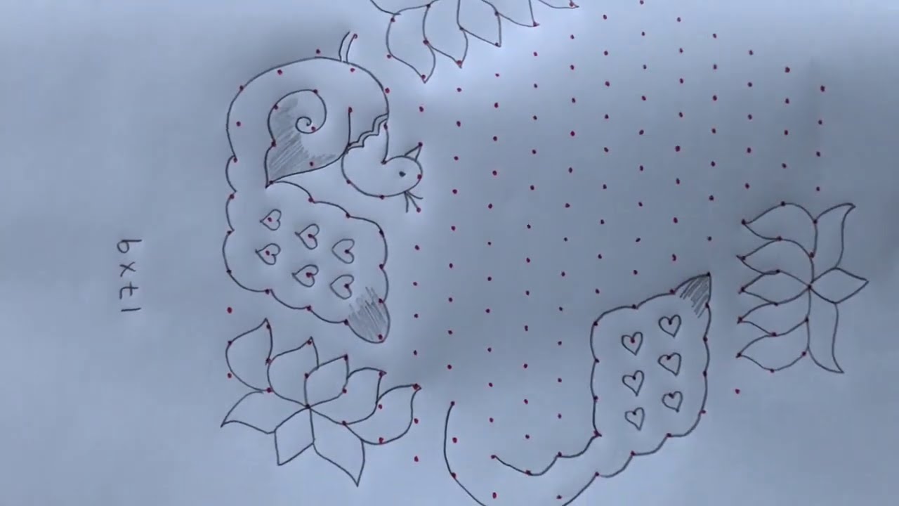 17x9 dots simple and easy peacock  rangoli || sankranthi chukkala muggulu || pongal kolam