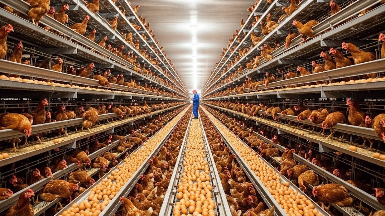 How Millions of Chicken Eggs Are Harvested by Robots & Conveyor Belts