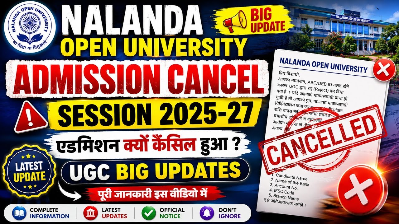Ugc Big updates🥺 Nalanda open University Pg Part 1 addmission cancel ❌ 2026 || Nou Pg Part 1 cancel 