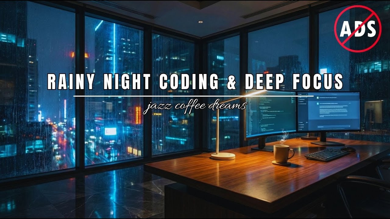 Rainy Night Coding & Deep Focus 🌧️ Smooth Jazz Ambience for Programming, Studying & Productivity