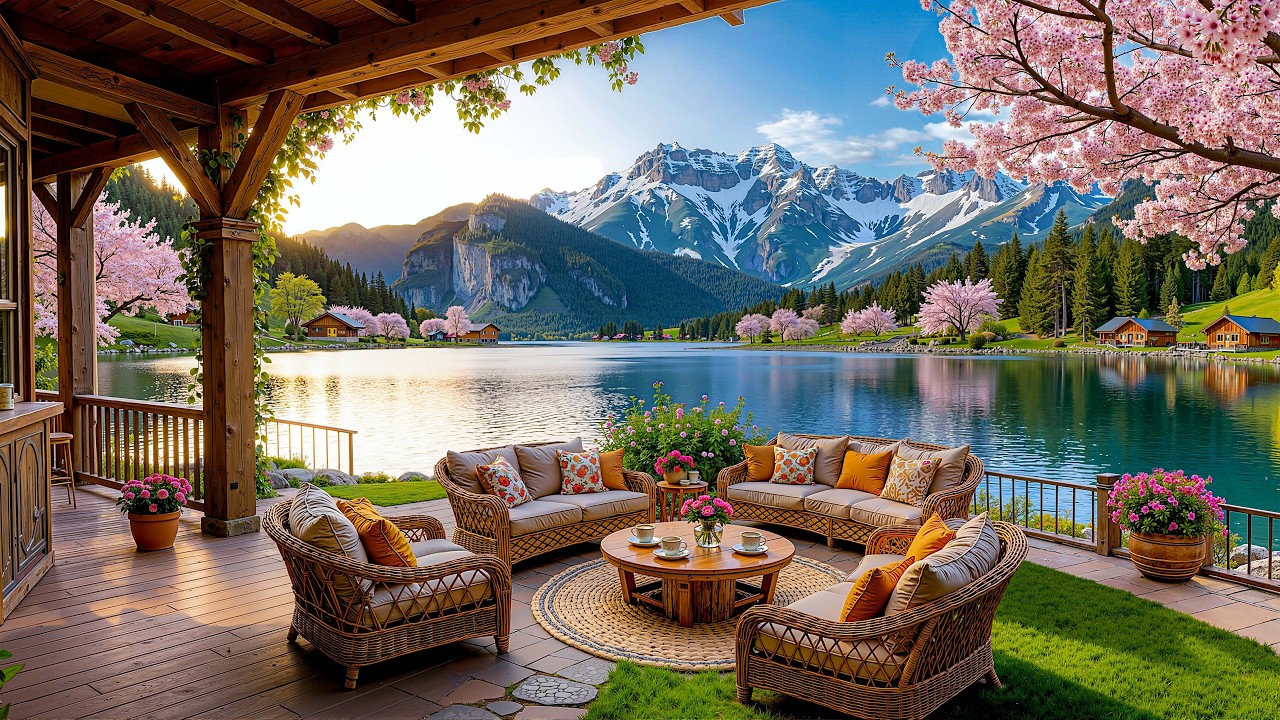 Cozy Morning March Jazz in Spring Lakeside Garden ☕ Gentle Jazz in a Peaceful Nature Escape