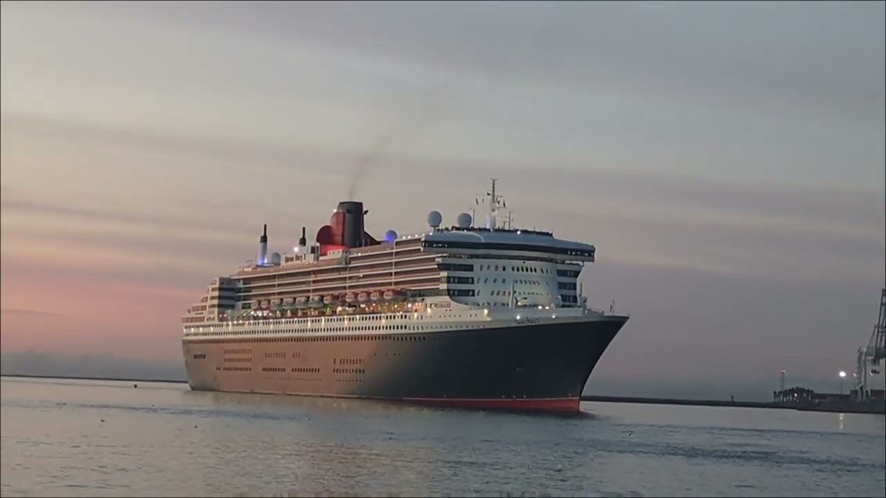Exterior views of the RMS Queen Mary and the Queen Mary 2 