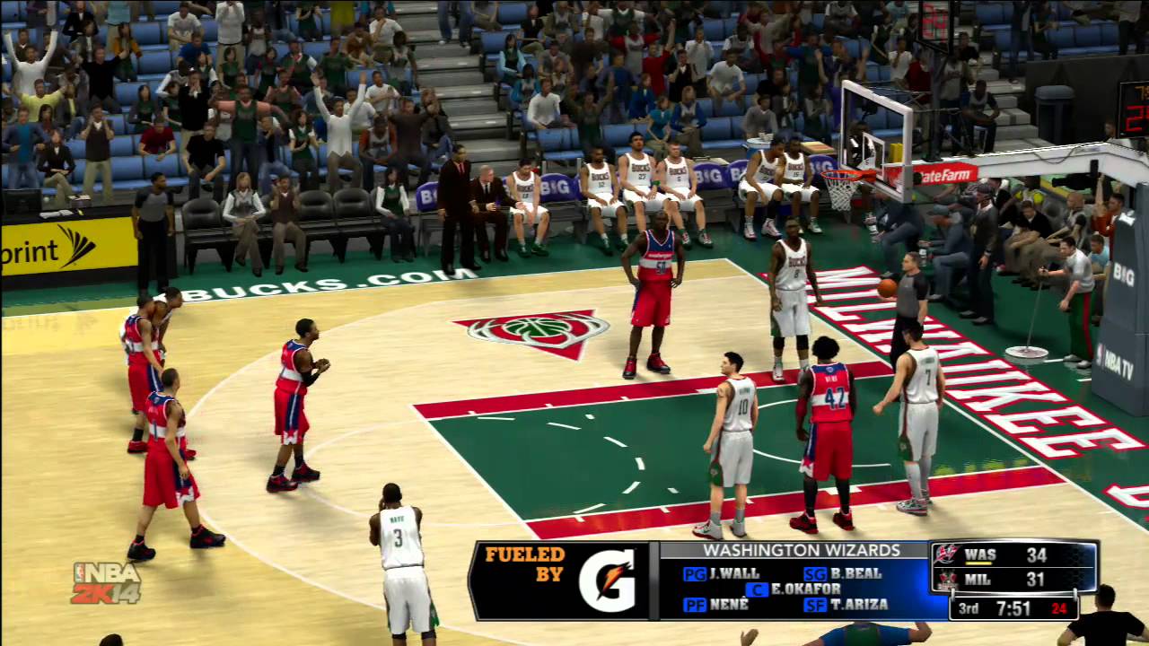 NBA 2k14 Bucks vs Wizards: Association mode cpu  gameplay