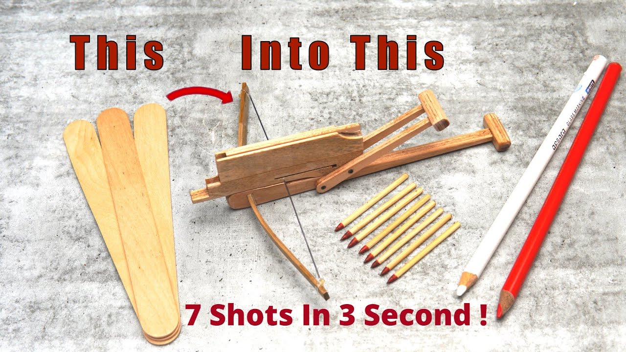 How to Make a Mini Repeating Crossbow from Pop sticks