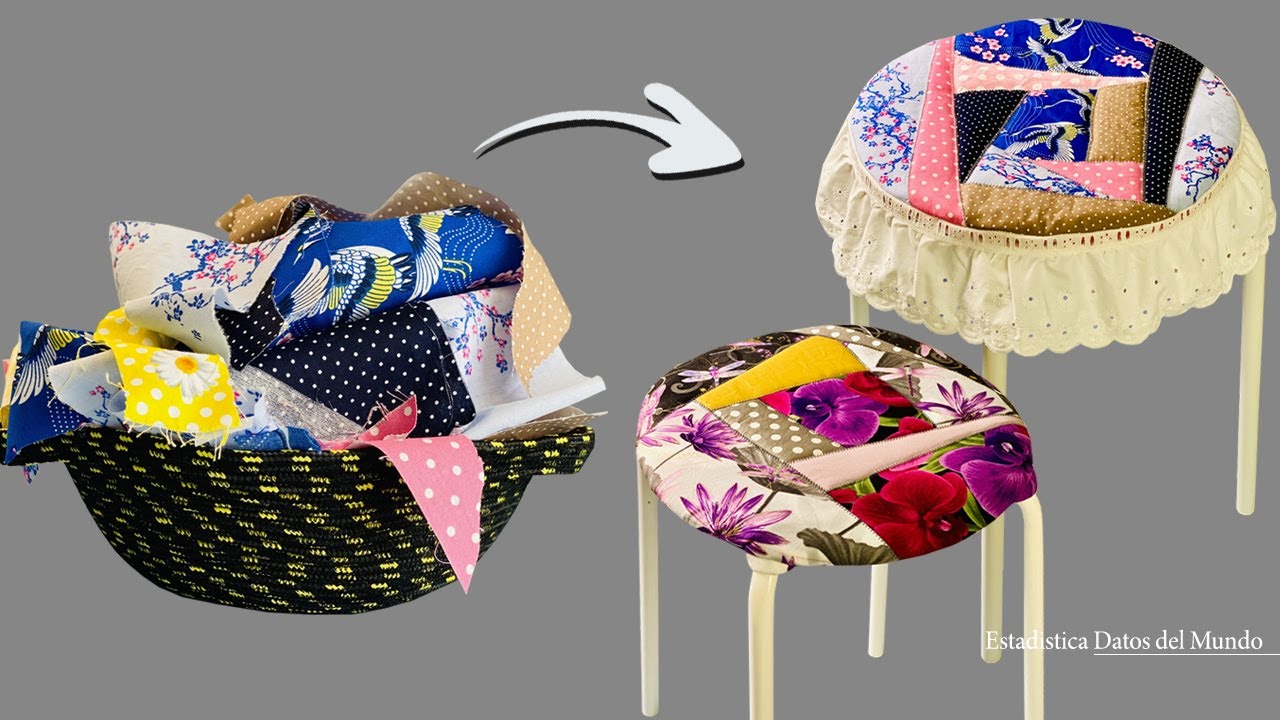 Круглый чехол в стиле Пэчворк / Чехлы на стулья / Техника шитья Patchwork