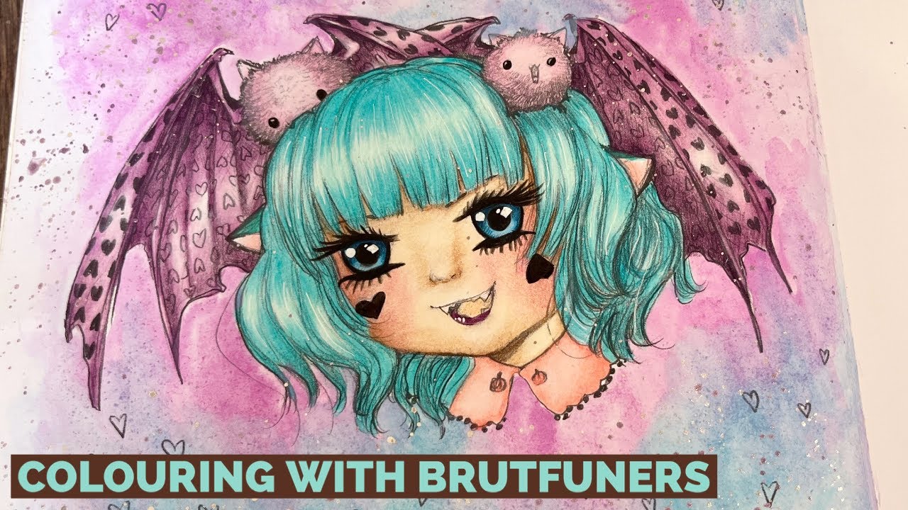 Colouring a page in cute and creepy using Brutfuner squares for the 1st time