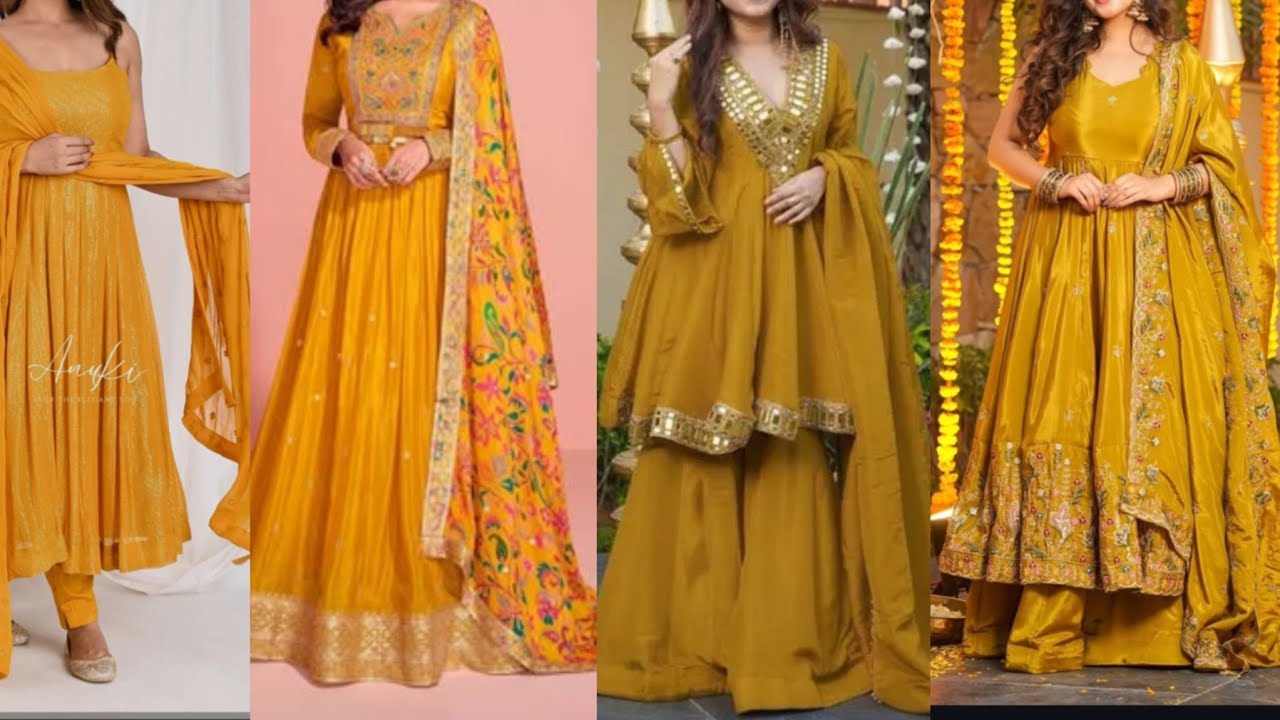 Trending yellow anarkali dress for haldi #trendy #yellowanarkali #viralvideo #haldidress 