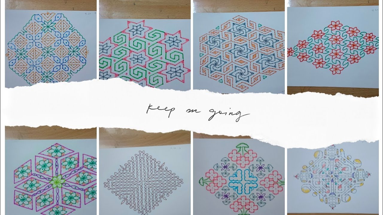 10 simple big rangoli in 40 minutes..easy chukkala muggulu.. kolam..