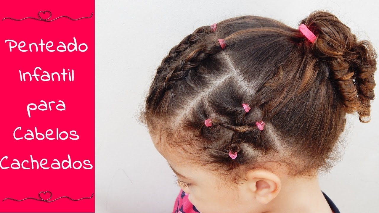 PENTEADO INFANTIL PARA CABELOS CACHEADOS -  PENTEADO COM ELÁSTICOS E TRANÇAS