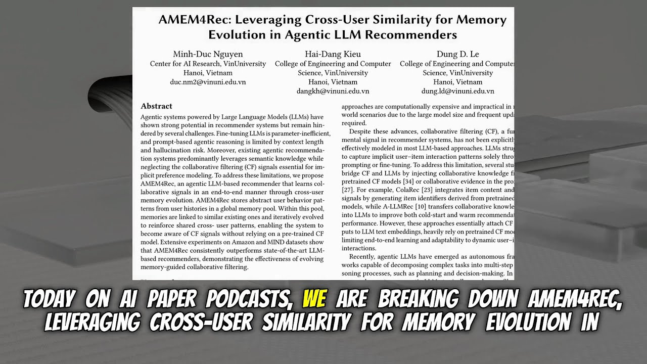 AMEM4Rec: Leveraging Cross-User Similarity for Memory Evolution in Agentic LLM Recommenders (Feb 202