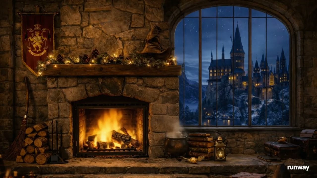 Cozy Hogwarts Winter Night ❄️ | Fireplace, Snowfall & Magical Castle Ambience