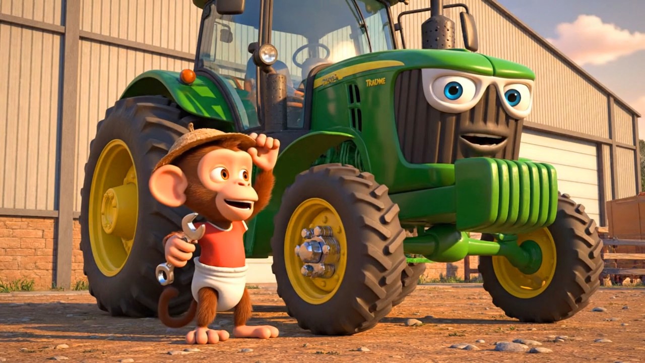 Monkey Farmer Finds Stolen Wheel at Shark Lake | Fun Farm Cartoon
