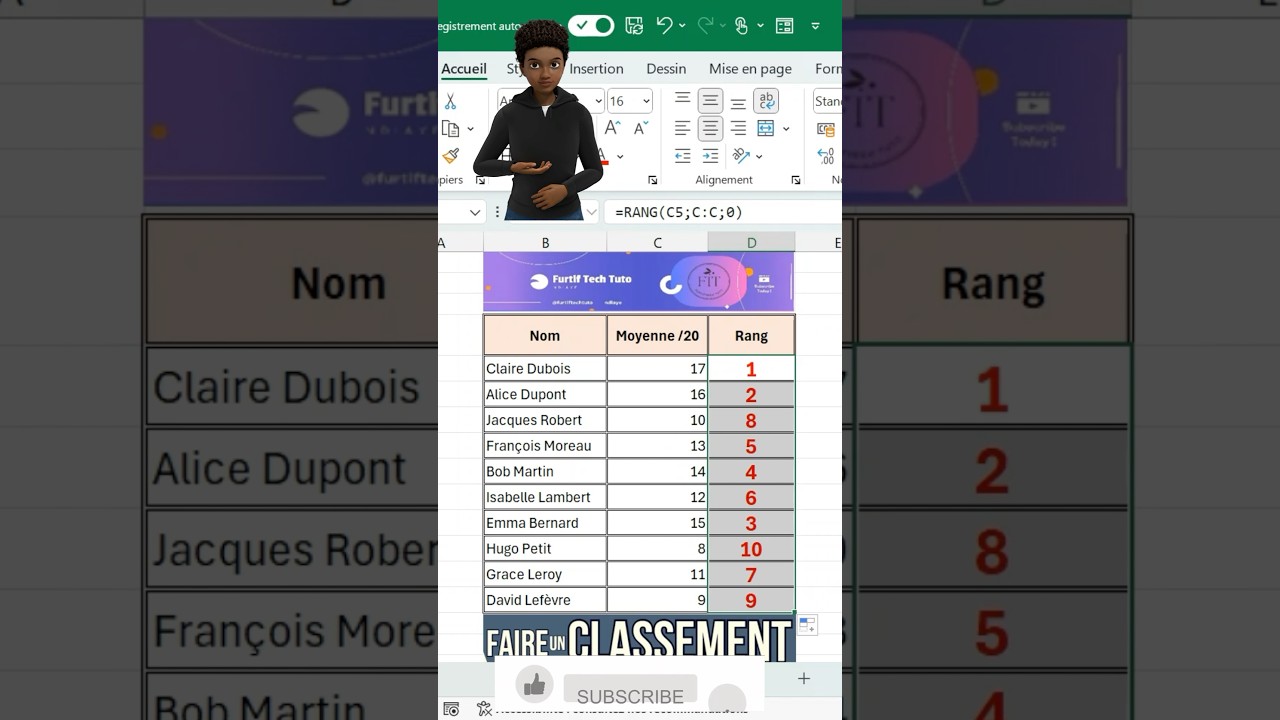 Faire un classement avec la fonction RANG d&rsquo;excel #excel #exceltips #tutoriel #astuce
